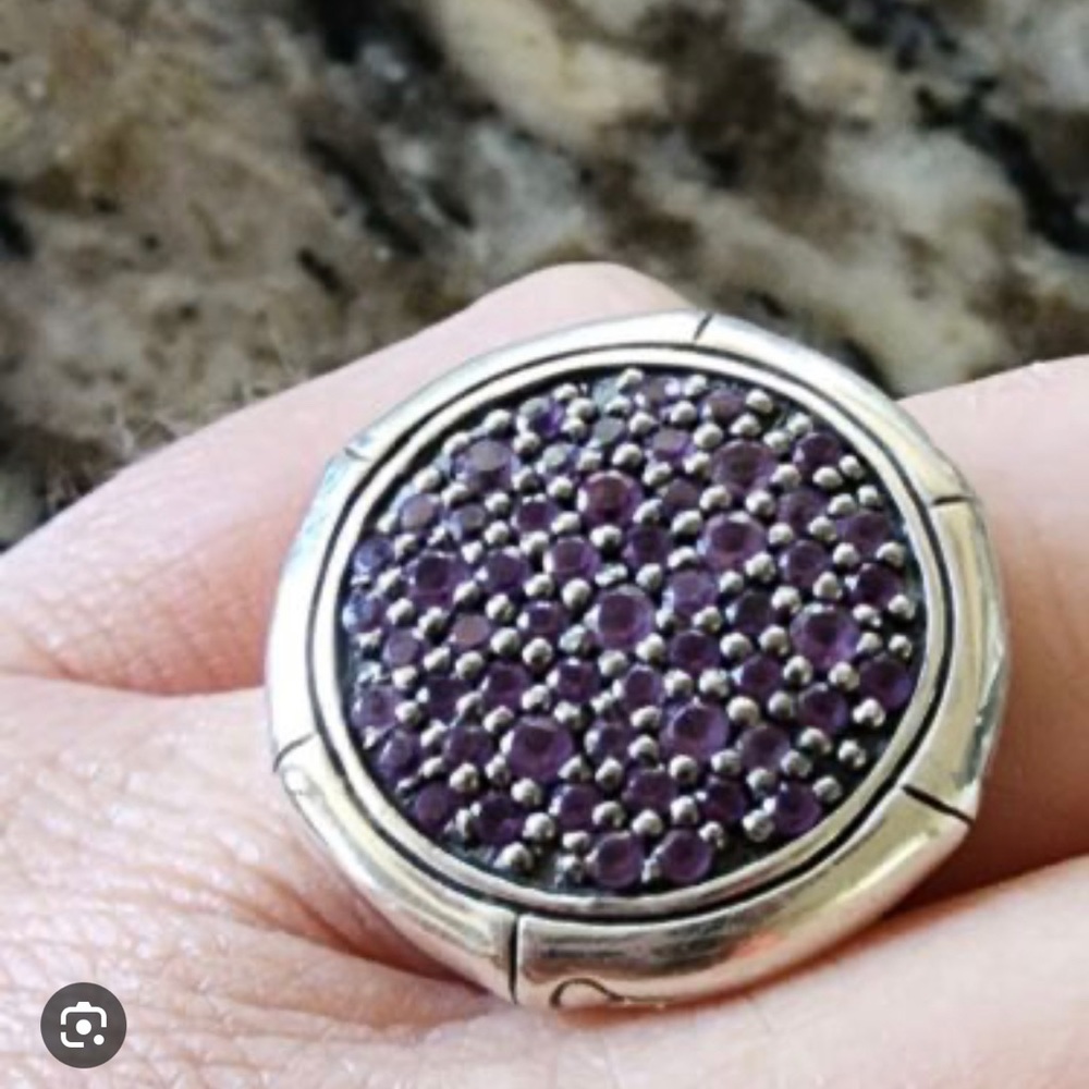 Sterling Silver John Hardy Purple Amethyst Pave Round Ring 3 bamboos size 7